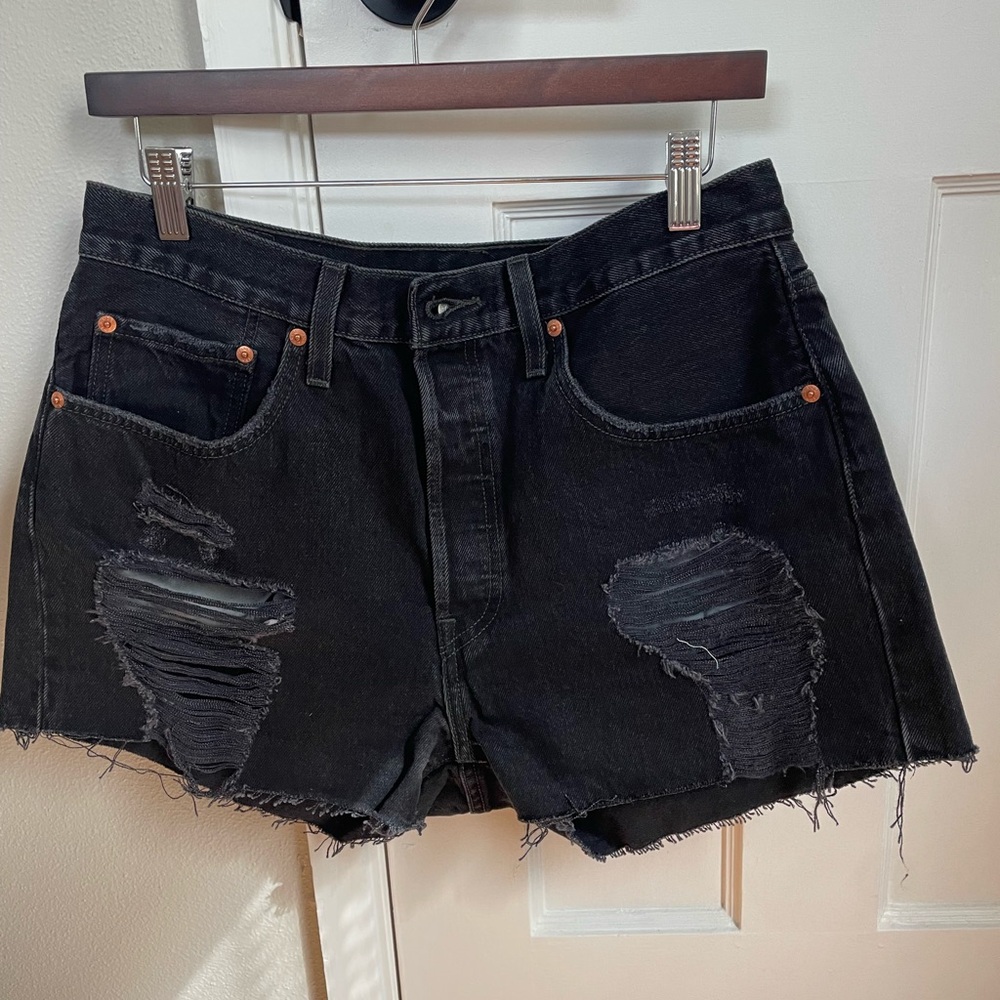 Levi's Black Distressed Jean Shorts